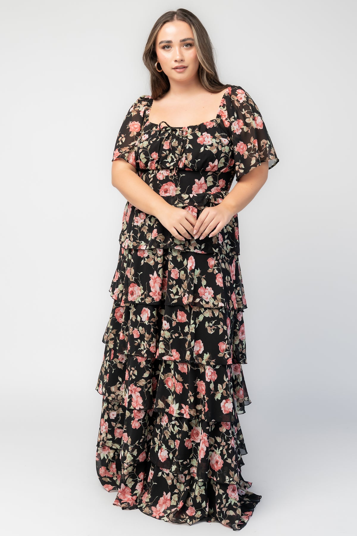 Bliss Tiered Maxi Dress | Black Multi Floral
