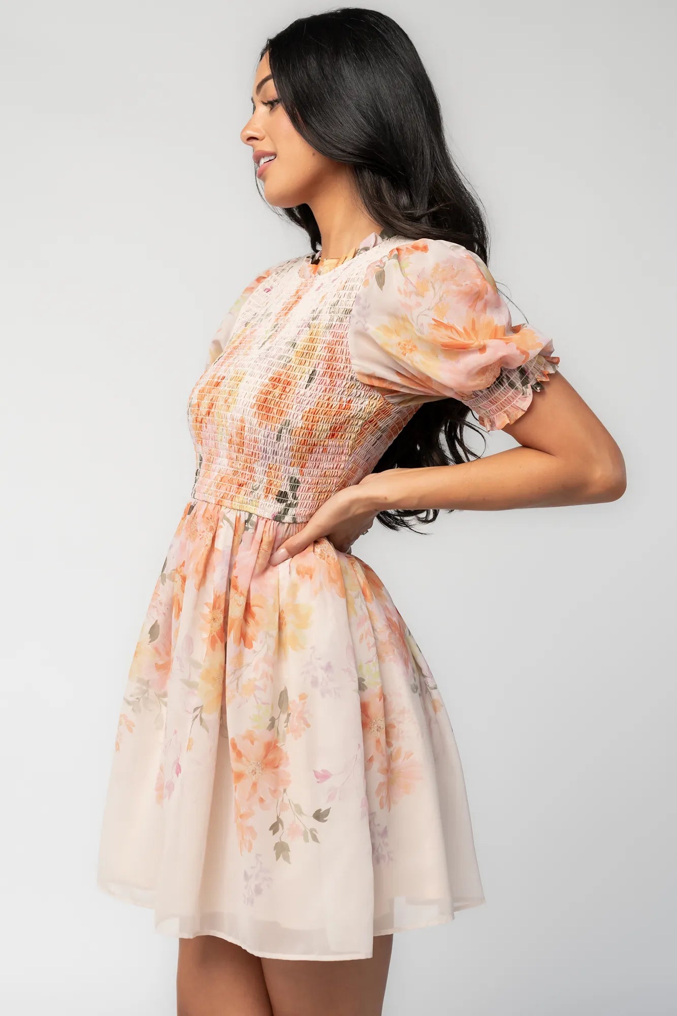 Darling Smocked Short Dress | Ivory Multi Floral