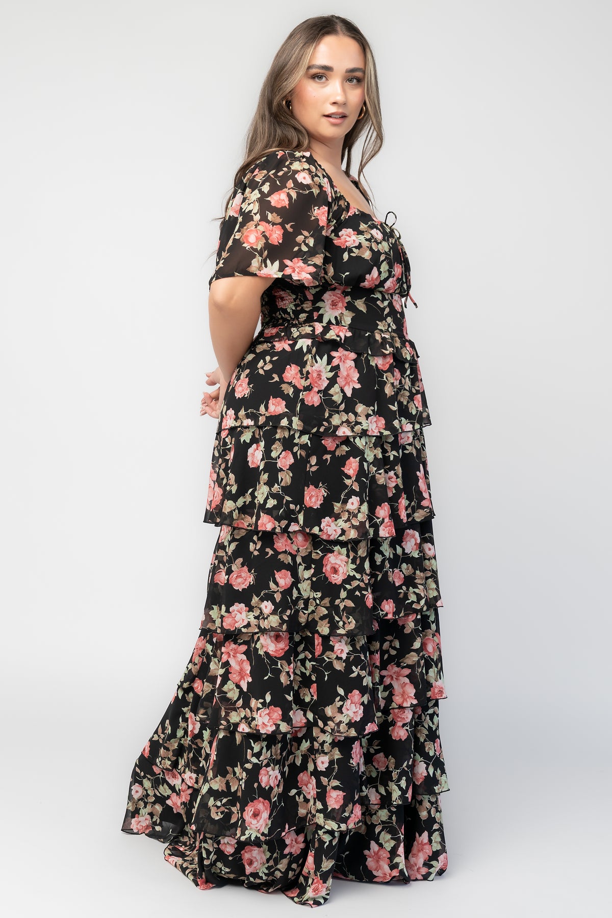 Bliss Tiered Maxi Dress | Black Multi Floral