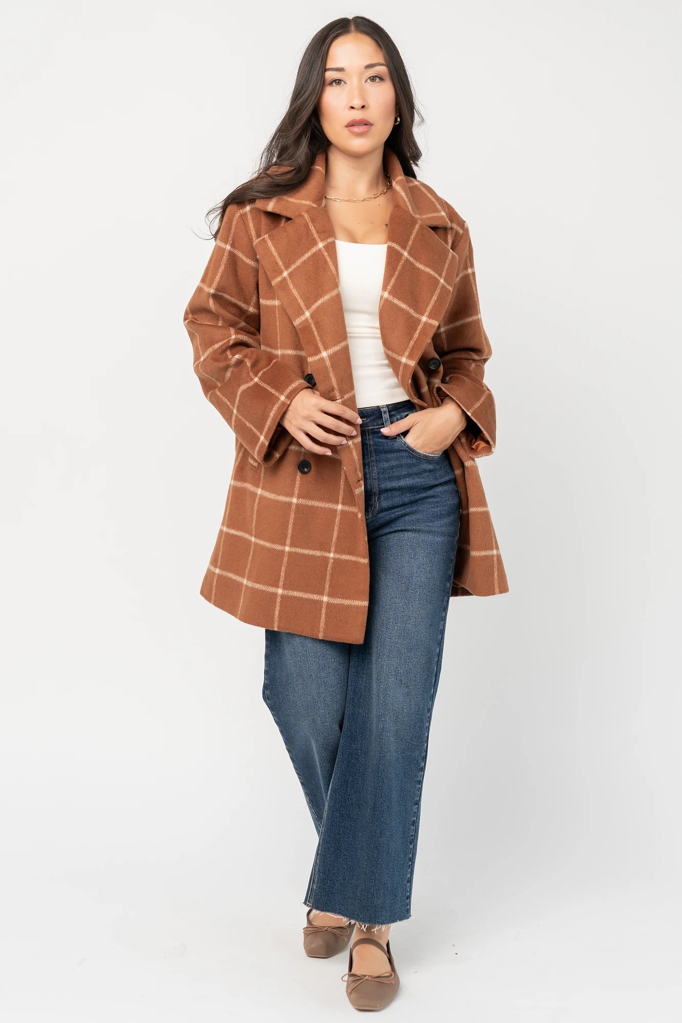 Dorothea Plaid Coat | Cognac