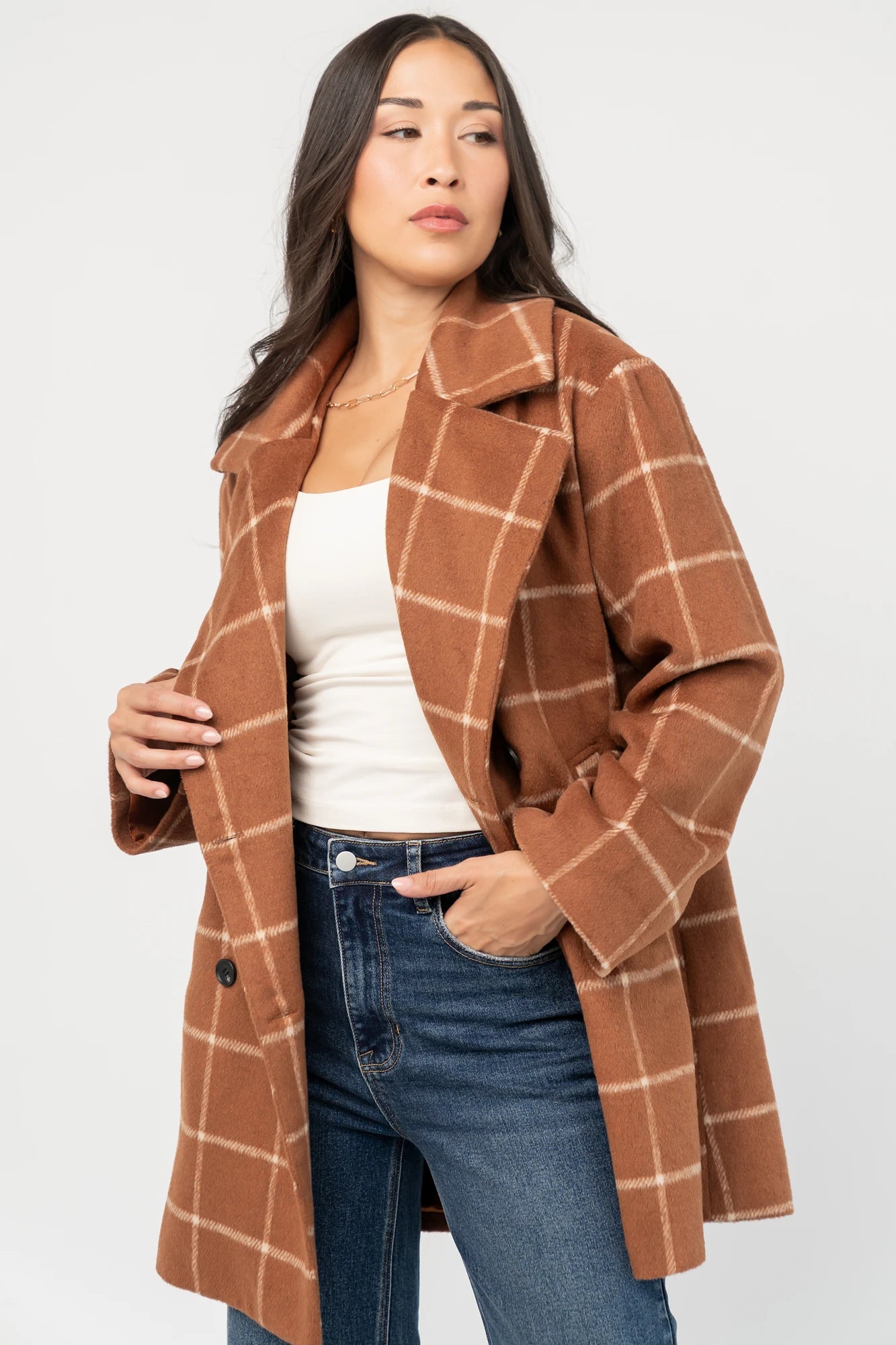 Dorothea Plaid Coat | Cognac