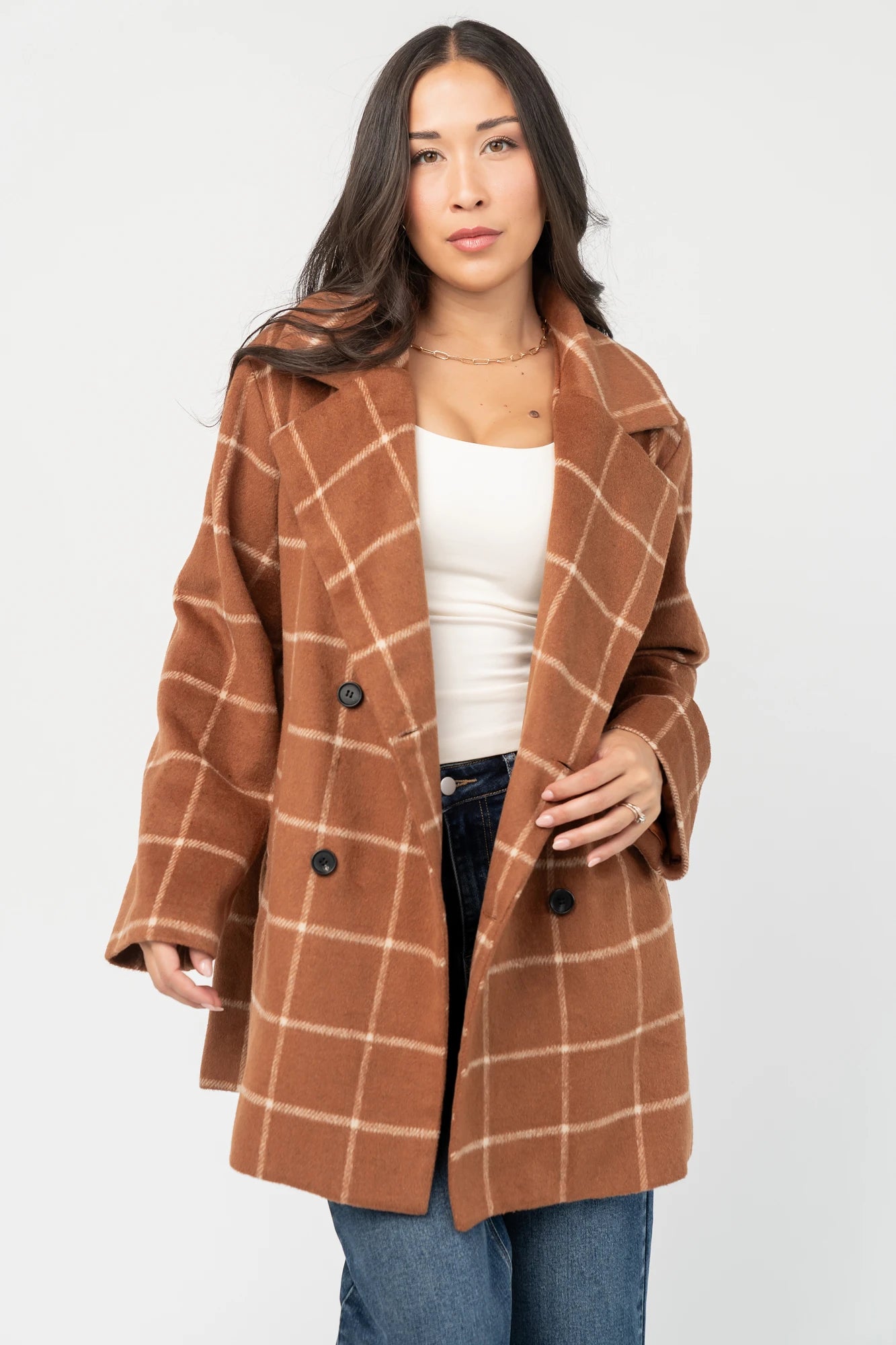 Dorothea Plaid Coat | Cognac