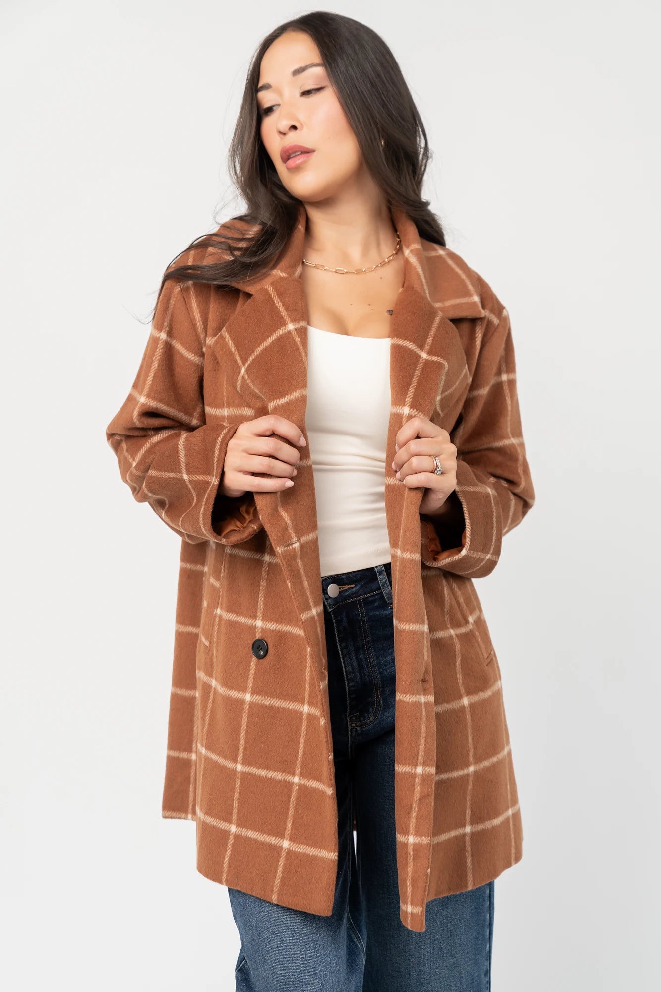 Dorothea Plaid Coat | Cognac