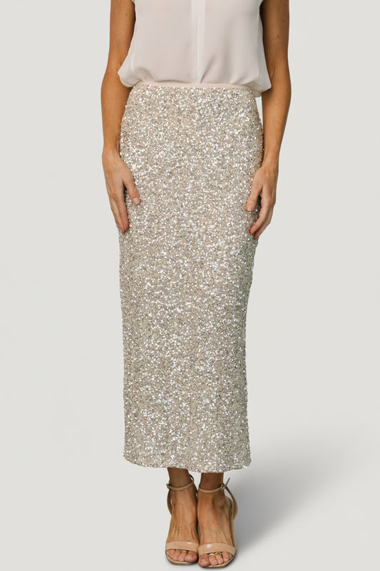 Charmed Sequin Midi Skirt | Champagne