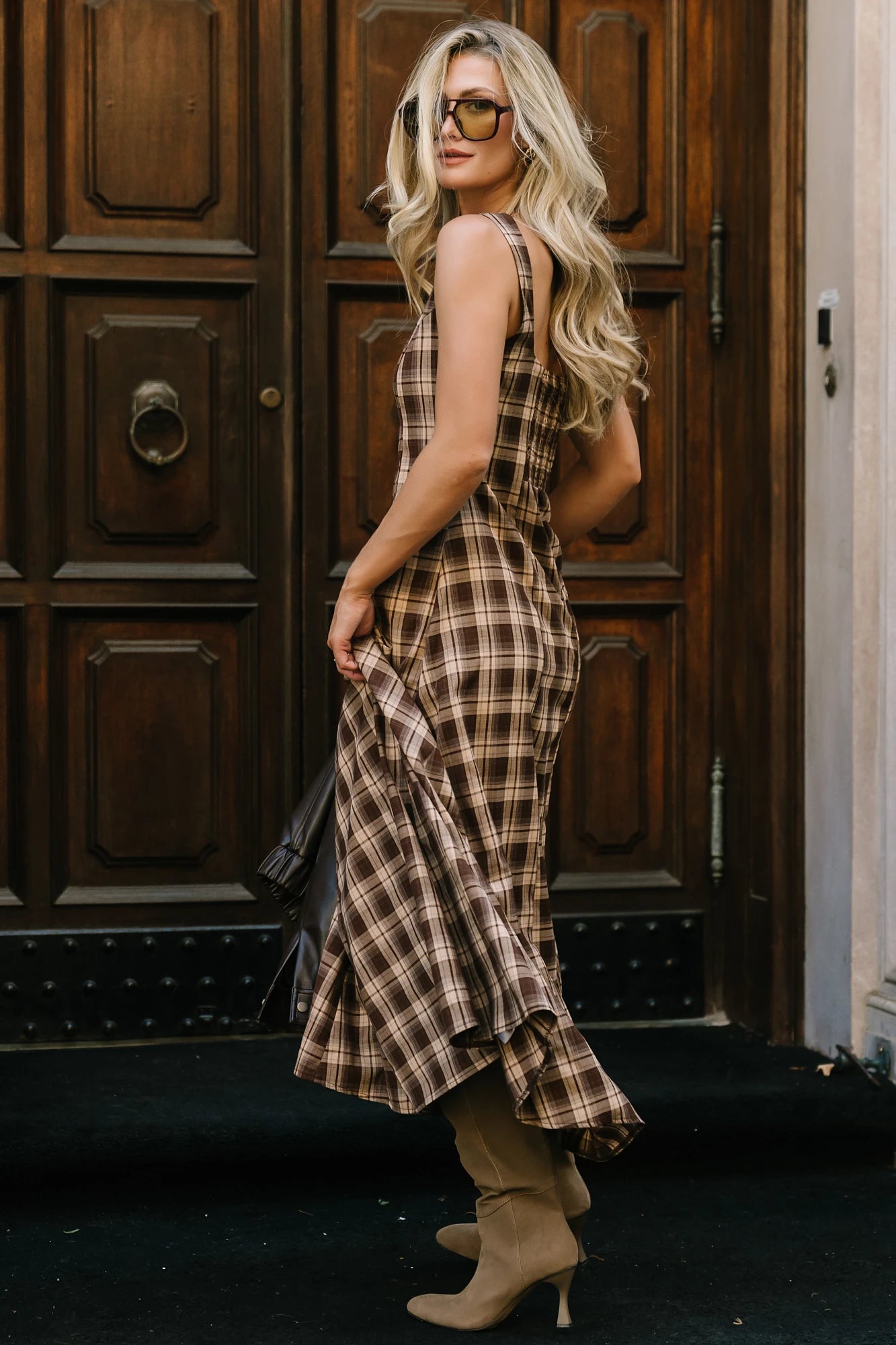 Belmont Maxi Dress | Brown Plaid Print