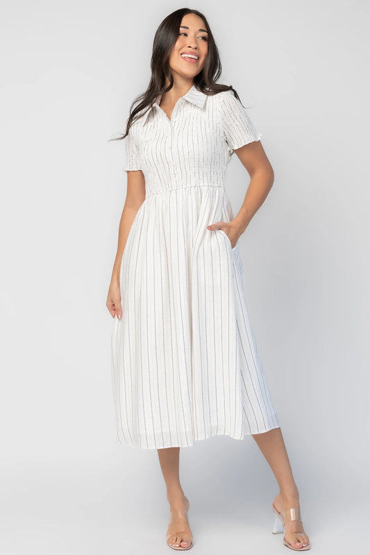 Dottie Striped Midi Dress | Off White