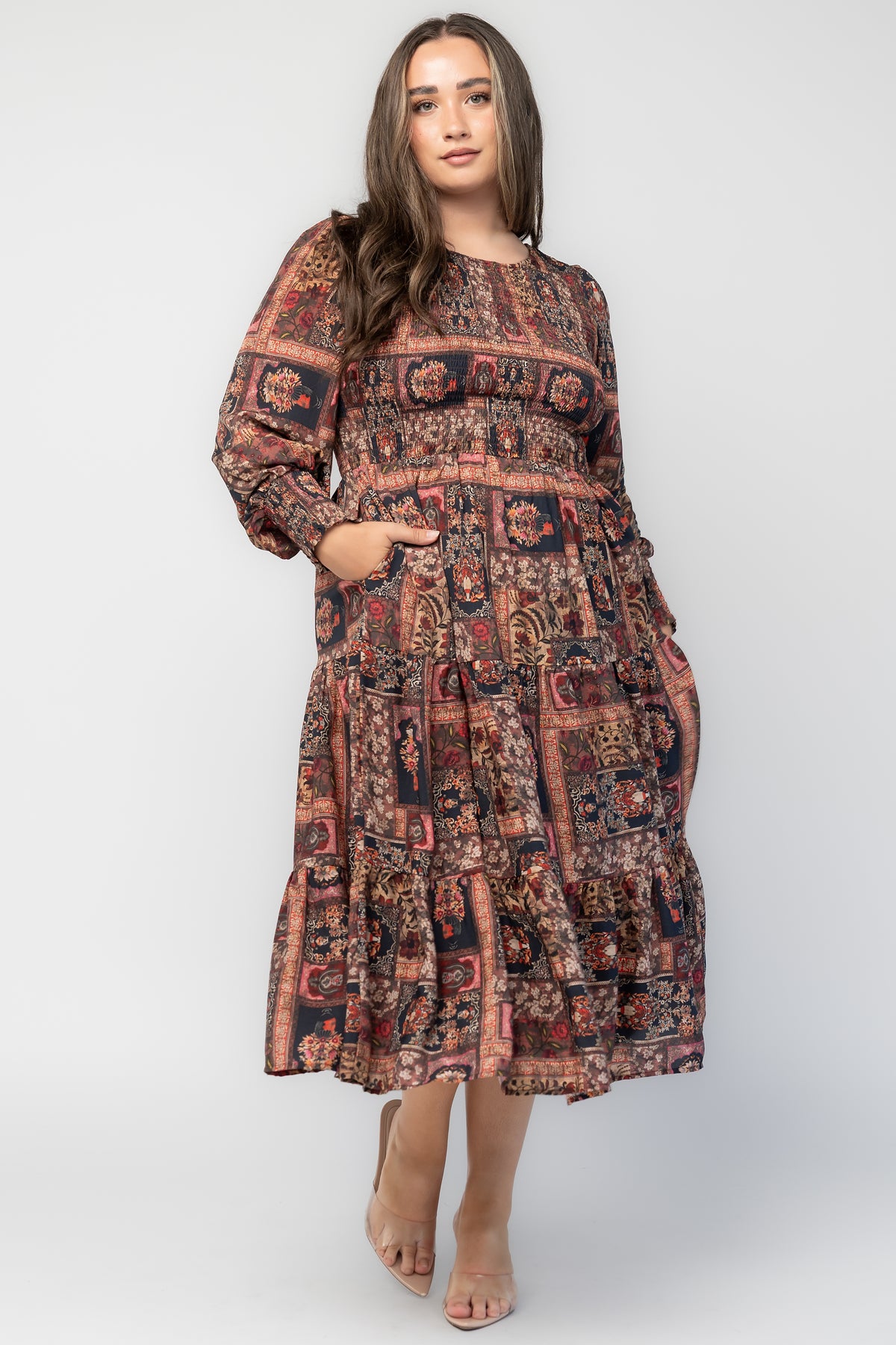 Nikki Smocked Midi Dress | Multi Print