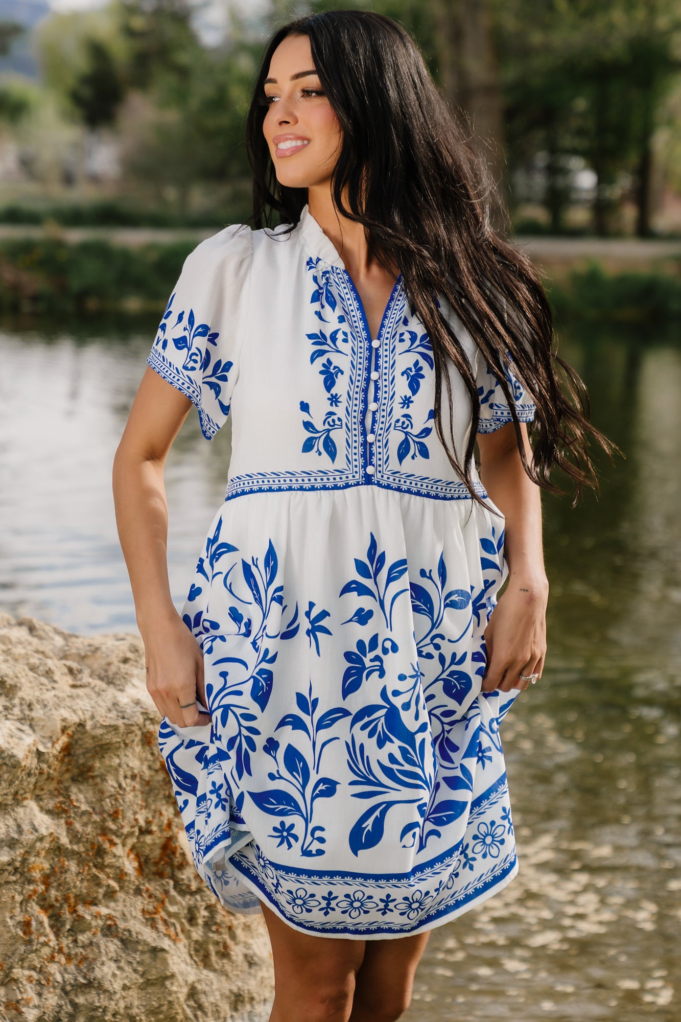 Palomina Short Dress | Cobalt Print
