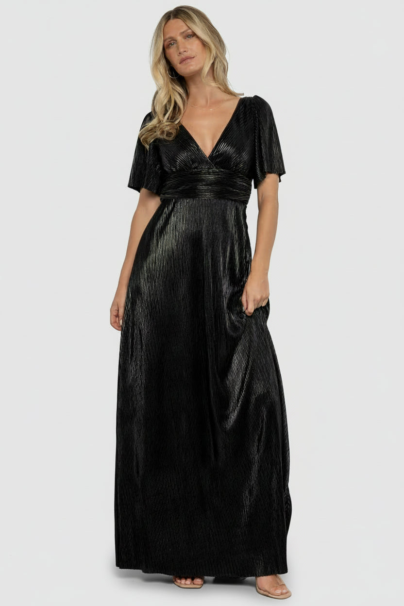 Venetian Pleated Gown | Black