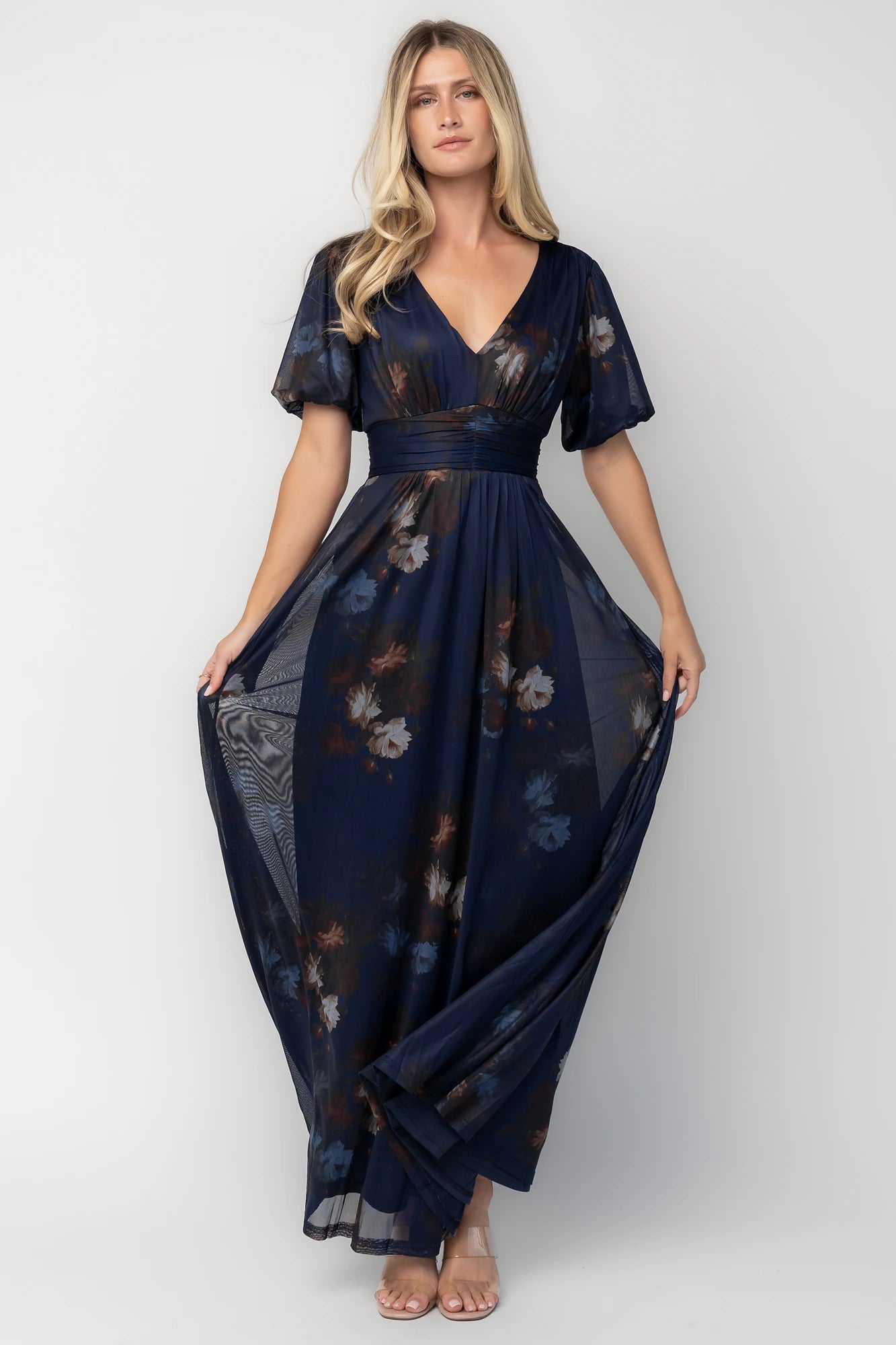 Whitney Mesh Maxi Dress | Navy Dark Floral