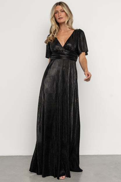 Venetian Pleated Gown | Black