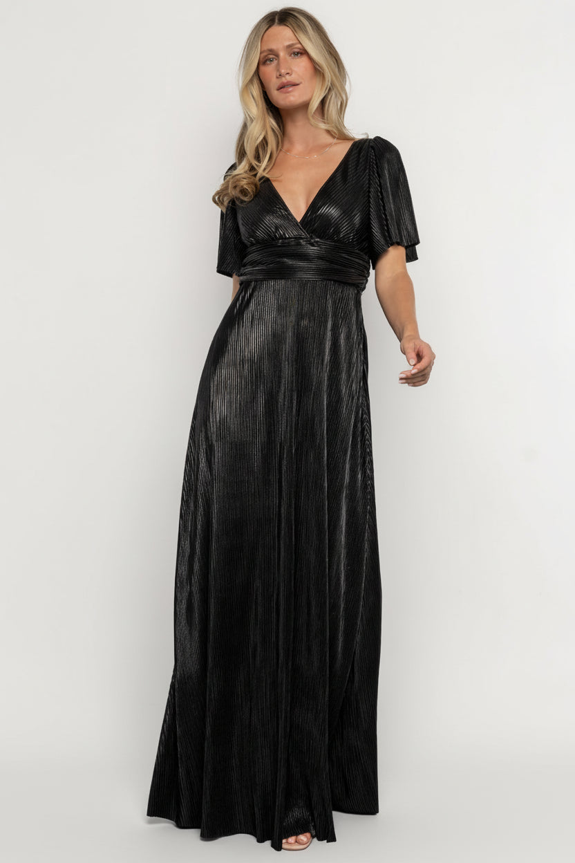Venetian Pleated Gown | Black