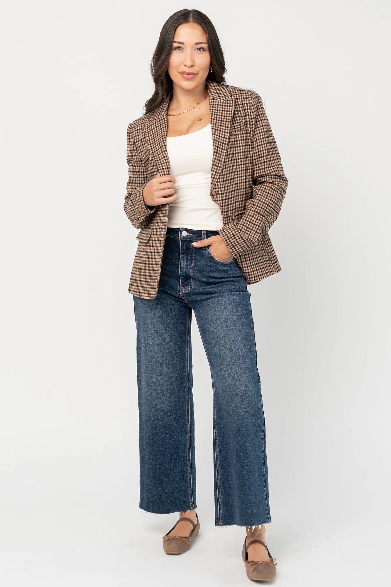 Damien Plaid Blazer | Black + Camel