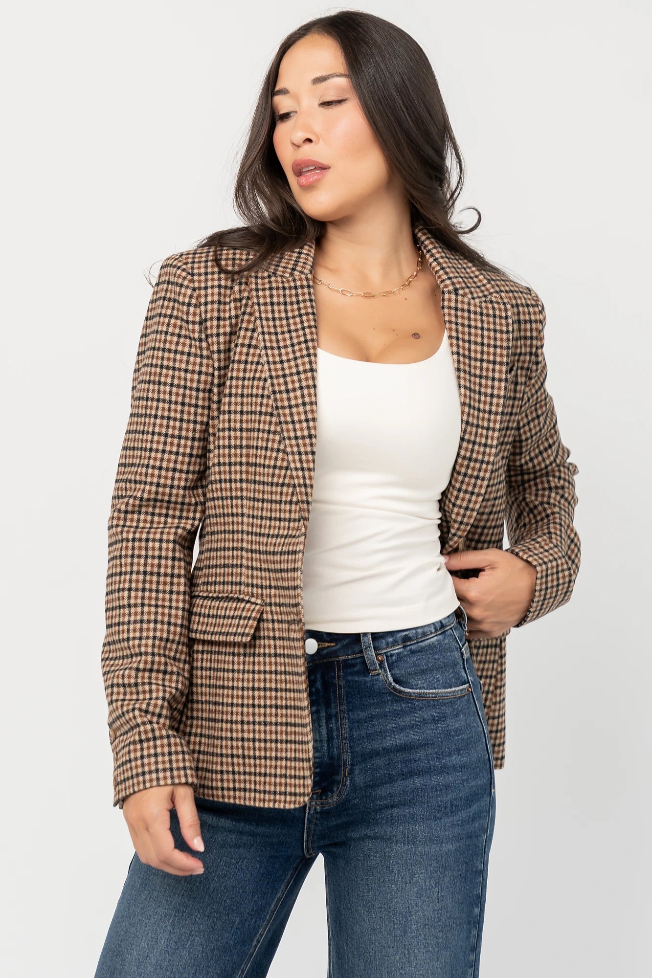 Damien Plaid Blazer | Black + Camel