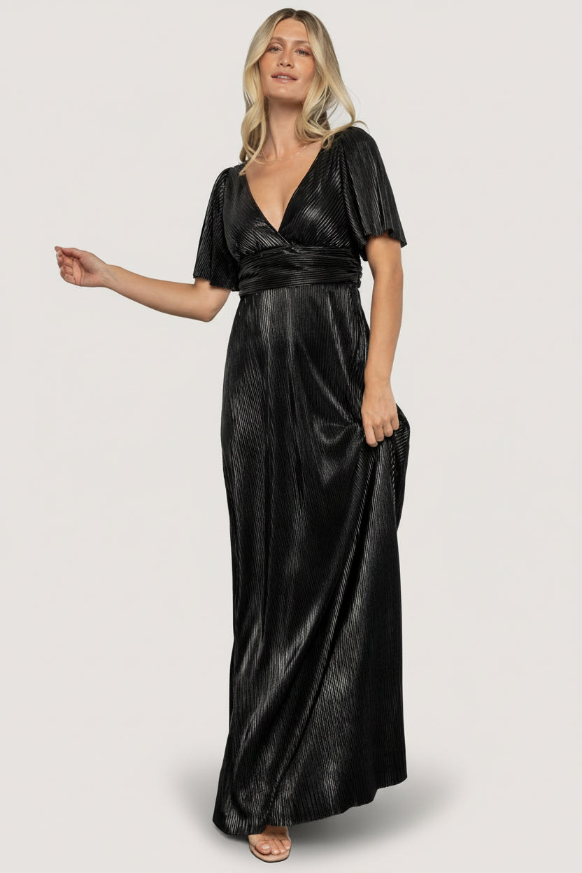 Venetian Pleated Gown | Black