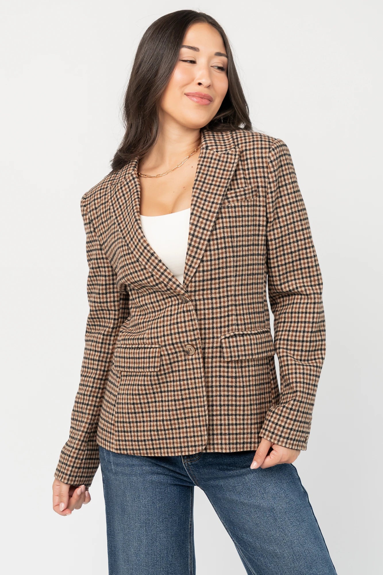 Damien Plaid Blazer | Black + Camel