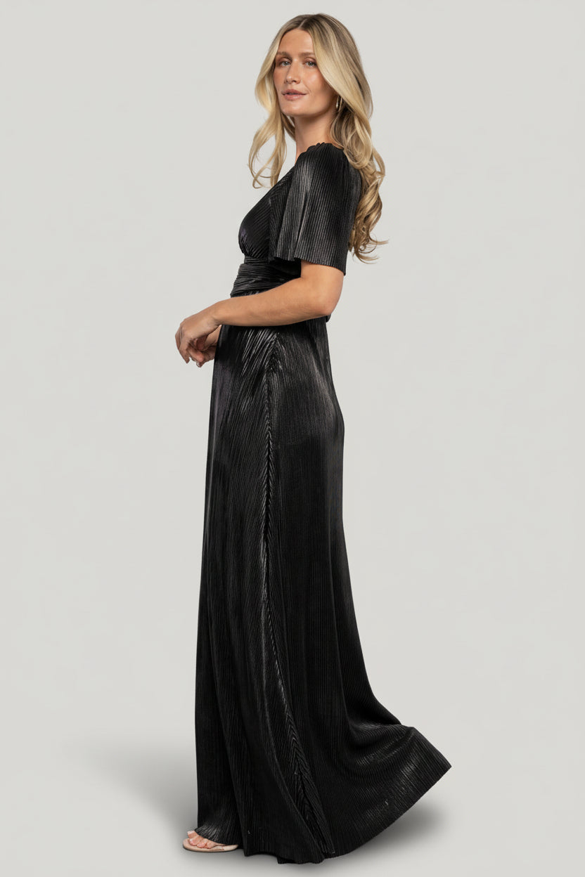 Venetian Pleated Gown | Black
