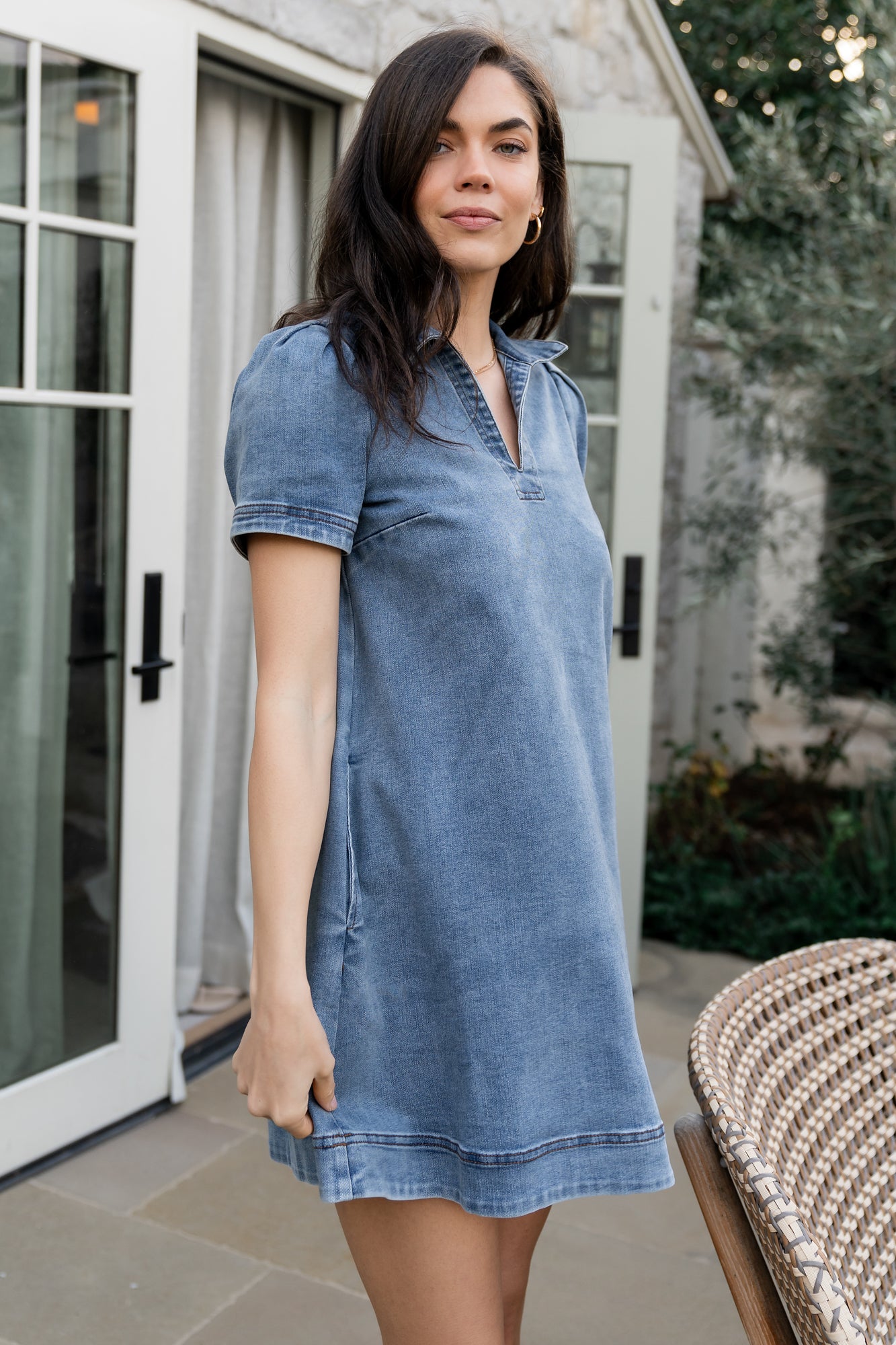Saylor Short Denim Dress Notched Neckline | Baltic Born S Saylor Short Denim Dress Notched Neckline | Baltic Born S