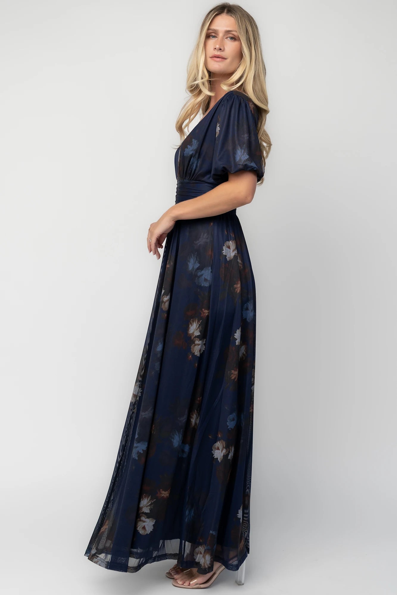 Whitney Mesh Maxi Dress | Navy Dark Floral