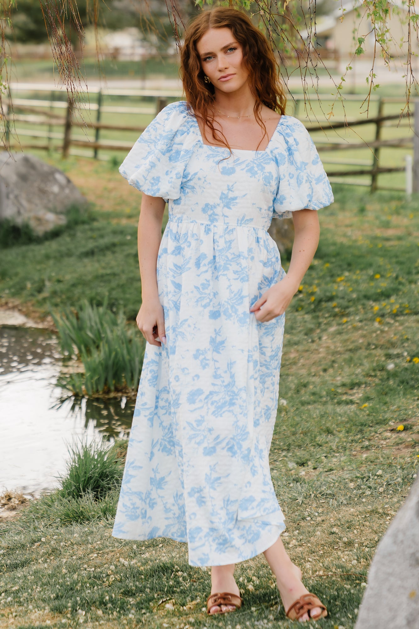 Baltic Born Womens Graceland Maxi Dress | White + Blue Floral