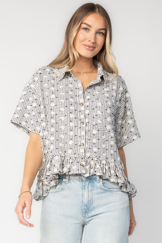 Jalen Relaxed Peplum Top | Blue