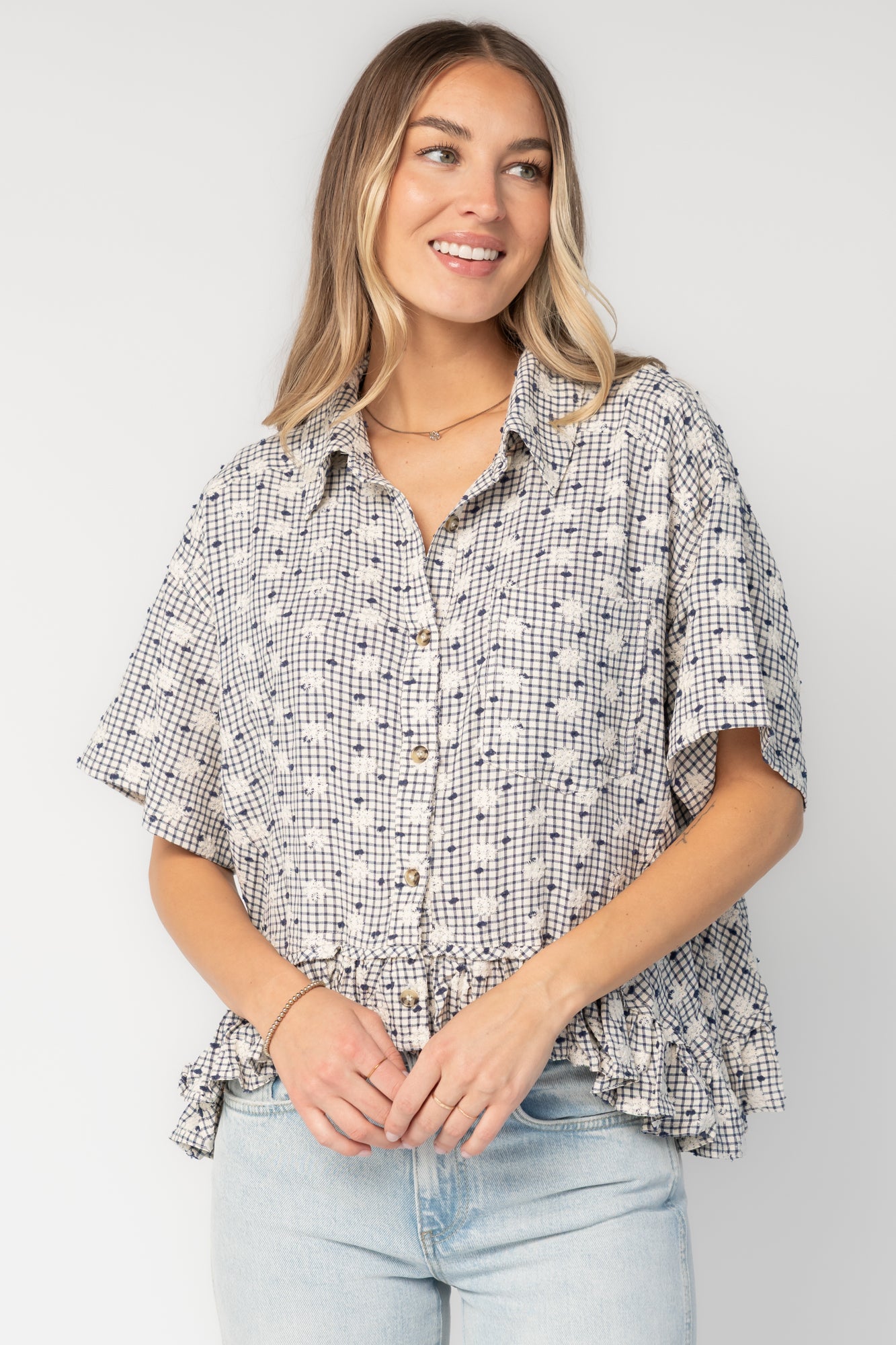 Jalen Relaxed Peplum Top | Blue