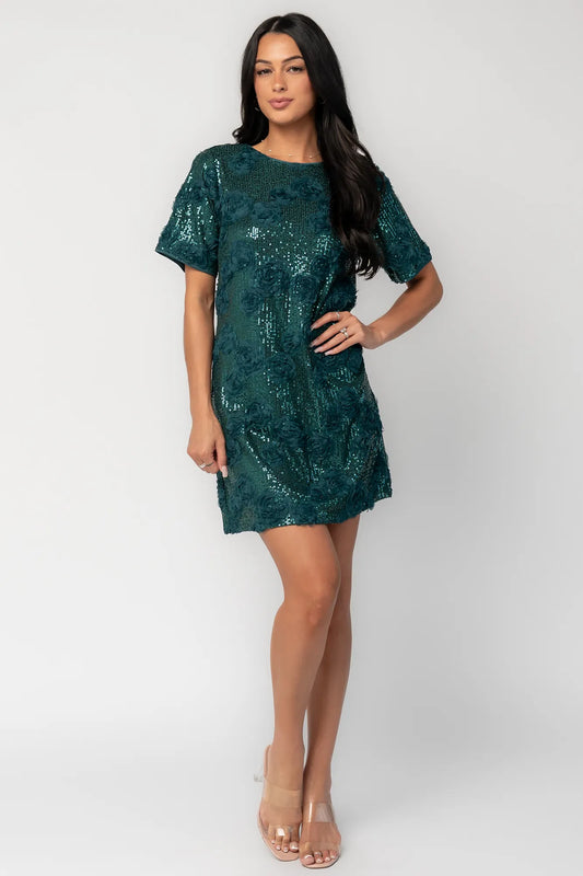 Rhea Sequin Short Dress | Dark Green