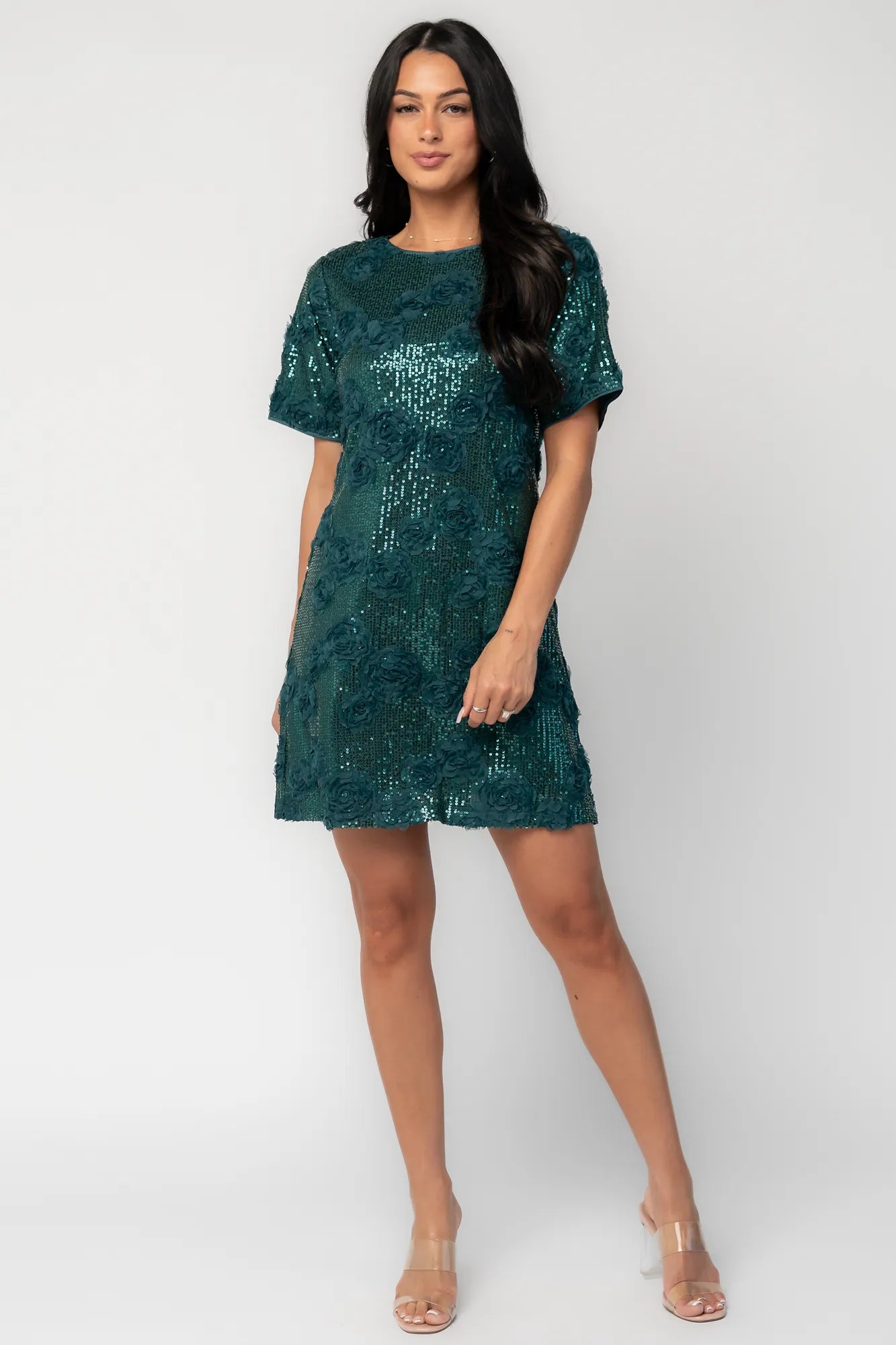 Rhea Sequin Short Dress | Dark Green