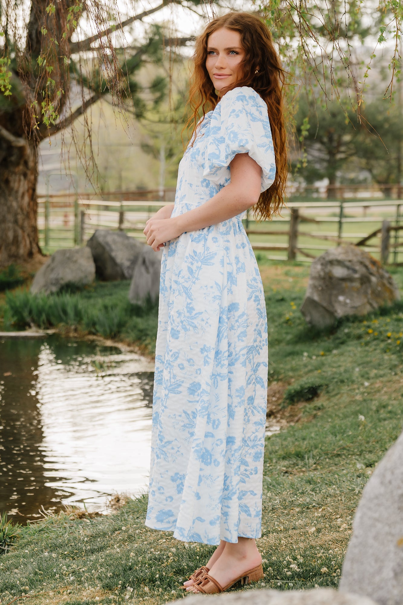 Baltic Born Womens Graceland Maxi Dress | White + Blue Floral