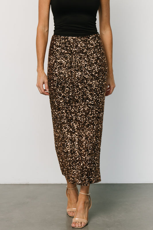 Charmed Sequin Midi Skirt | Bronze