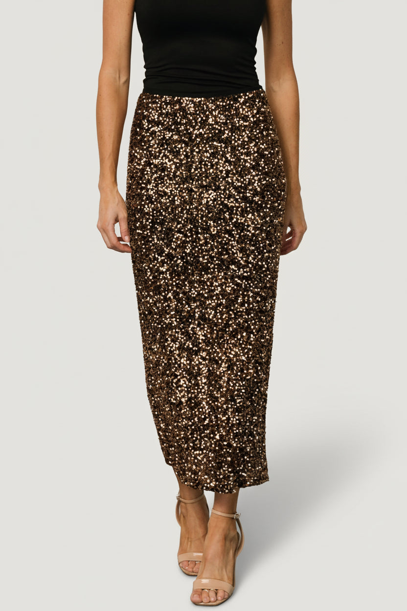 Charmed Sequin Midi Skirt | Bronze
