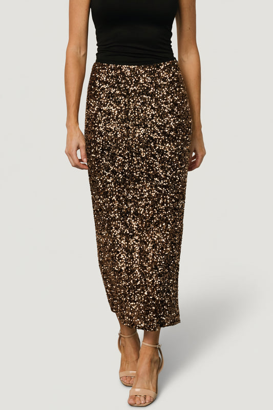 Charmed Sequin Midi Skirt | Bronze