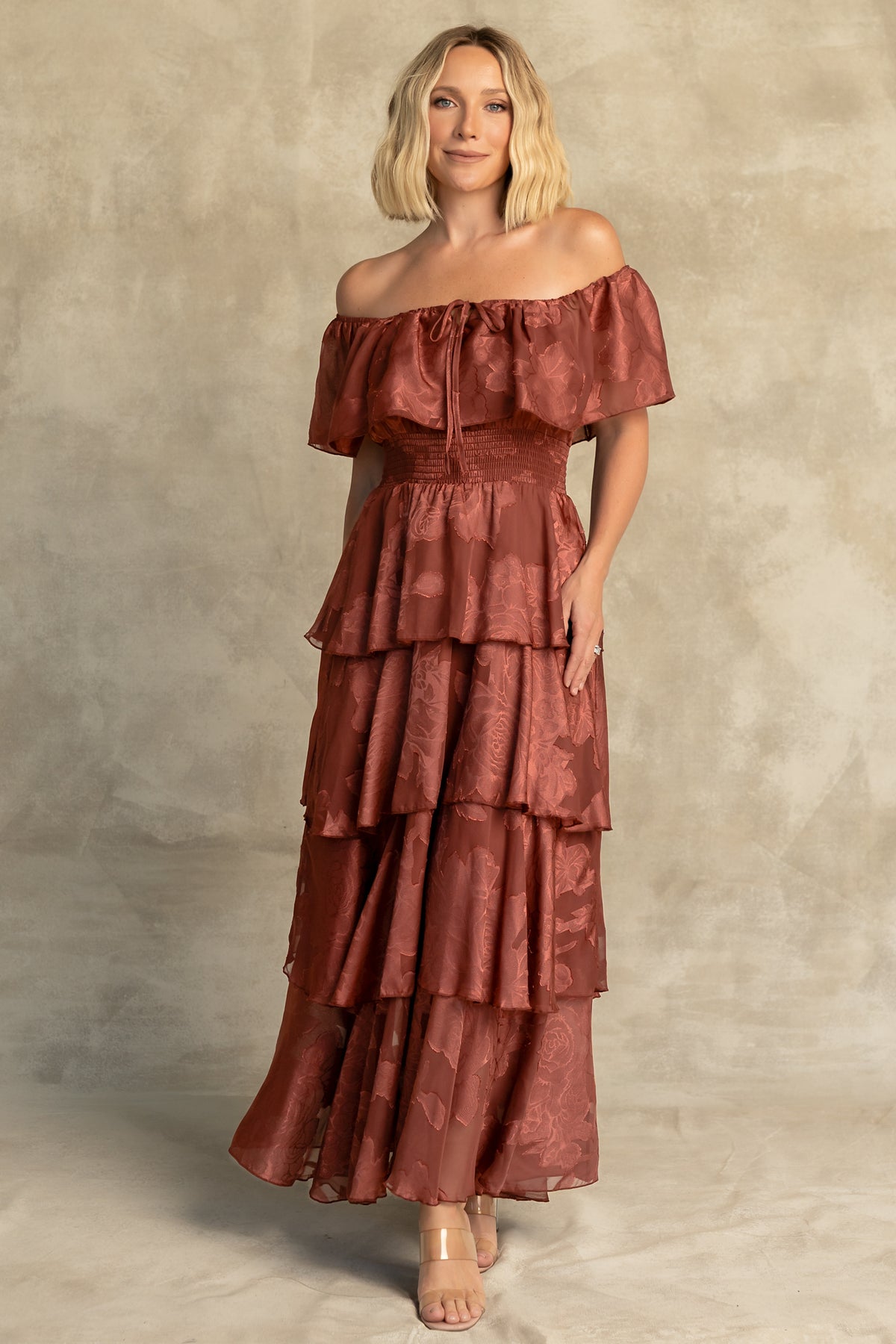 Carina Off Shoulder Maxi Dress | Marsala