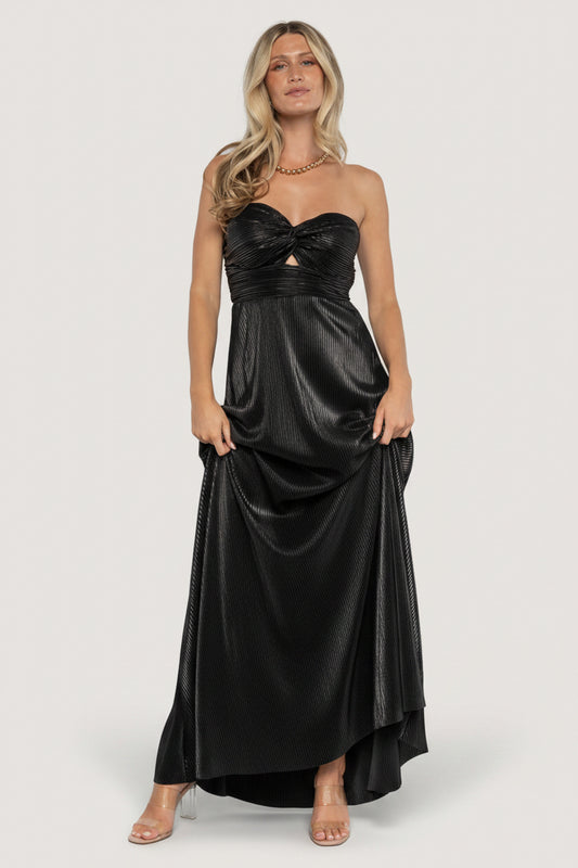 Seraphine Pleated Strapless Gown | Black