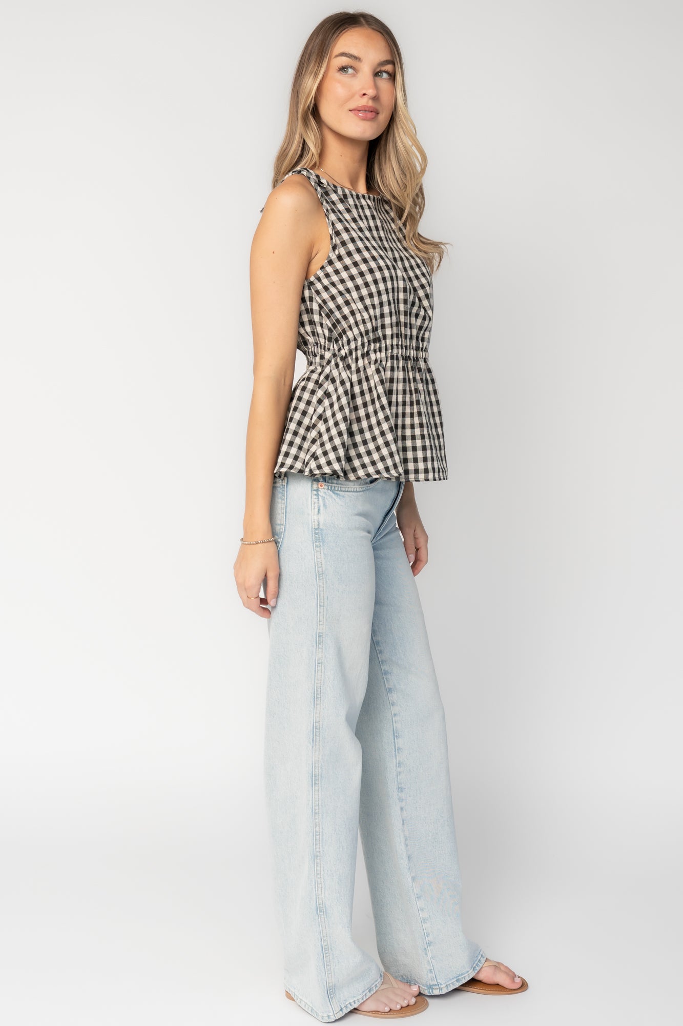 Lane Gingham Peplum Top | Black + Off White
