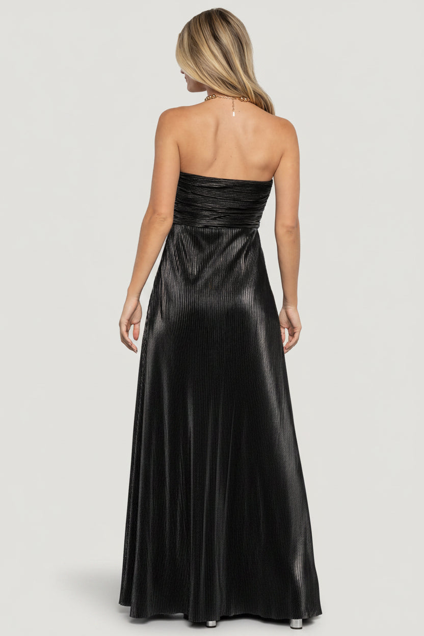 Seraphine Pleated Strapless Gown | Black