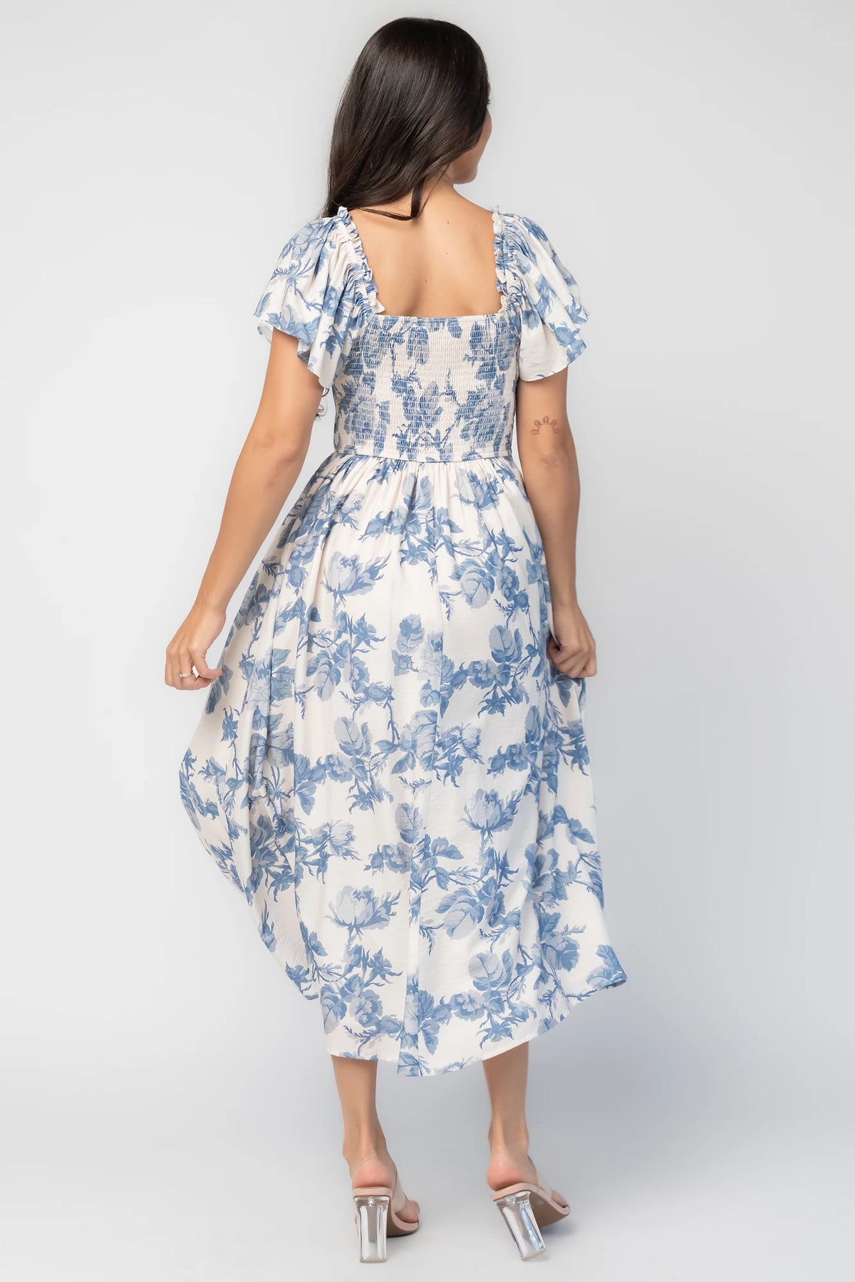 Darlene Dress | Ivory + Blue Floral