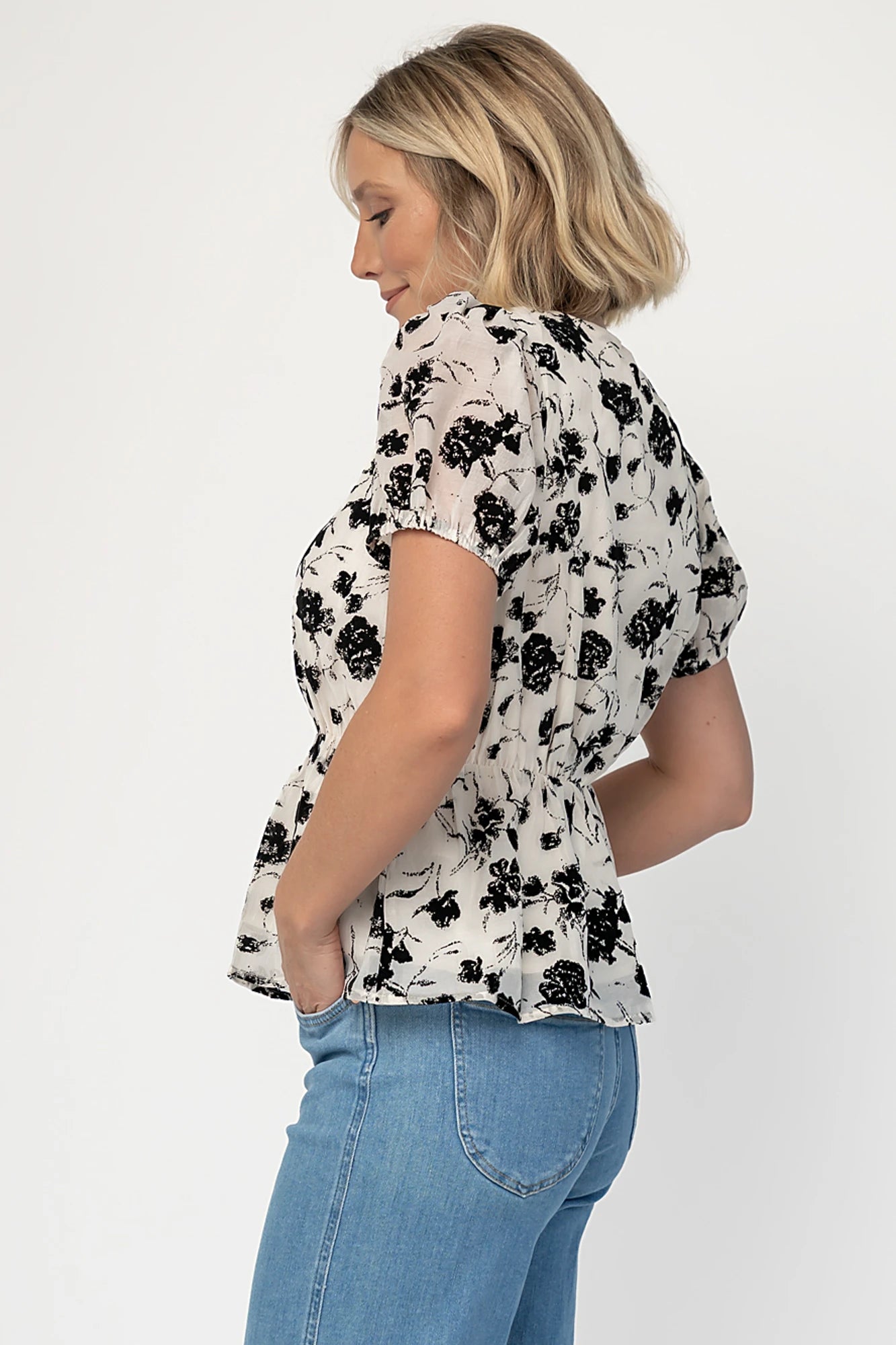Gwenyth Peplum Blouse | Ivory + Black
