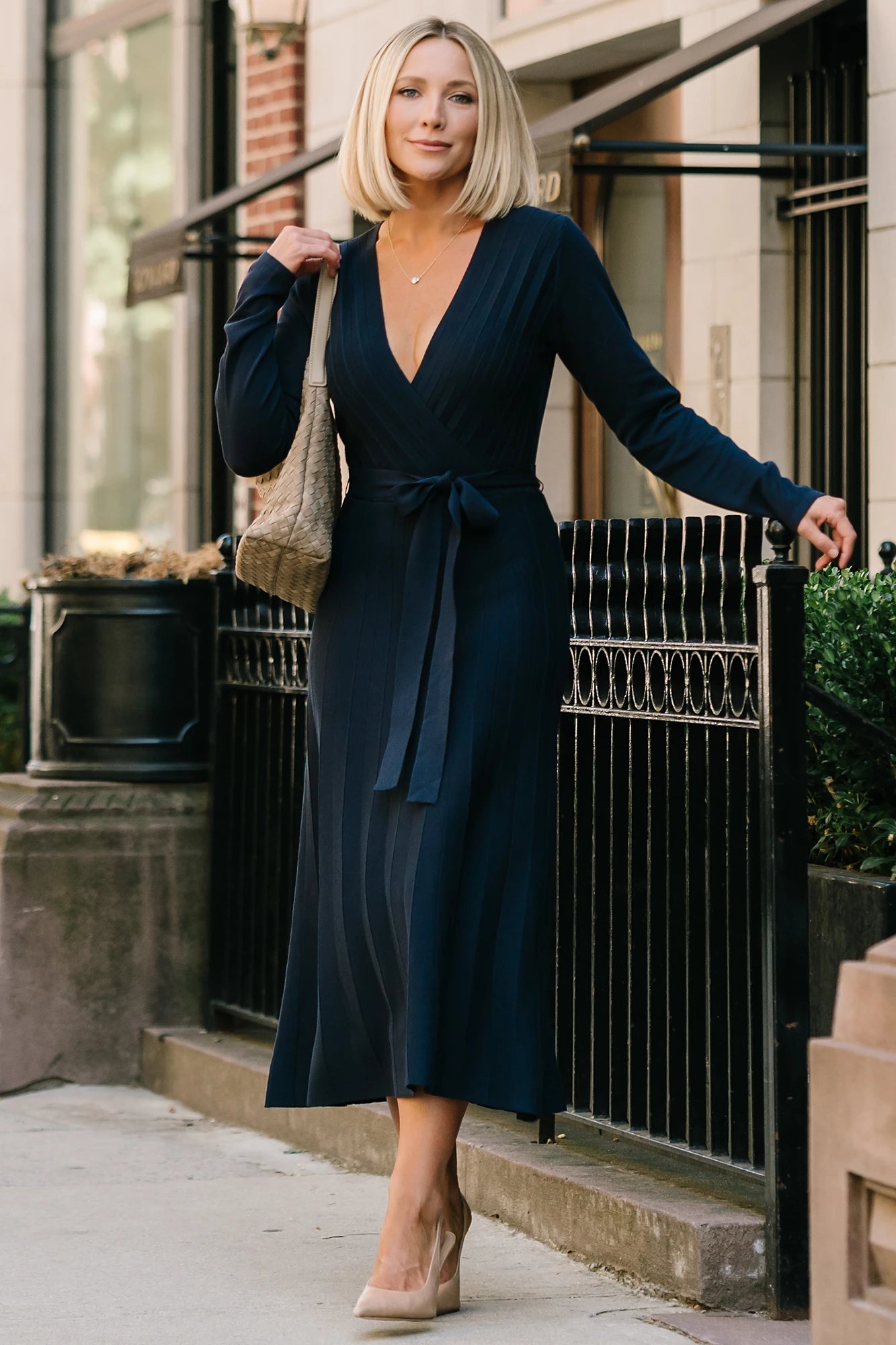 Baltic Born Womens Caroline Midi Dress | Navy