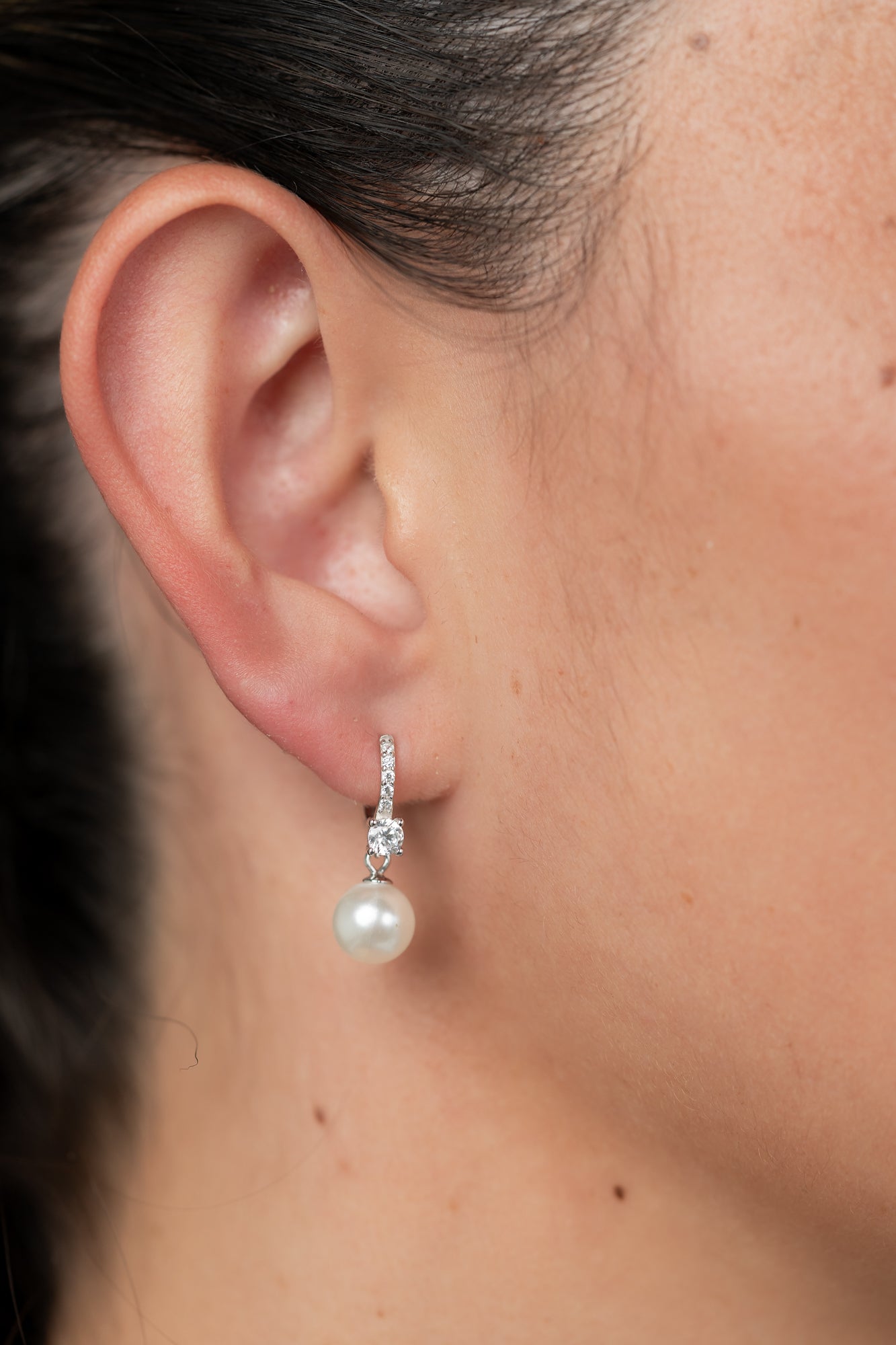 Isabella Pearl Hoop Earrings | Silver