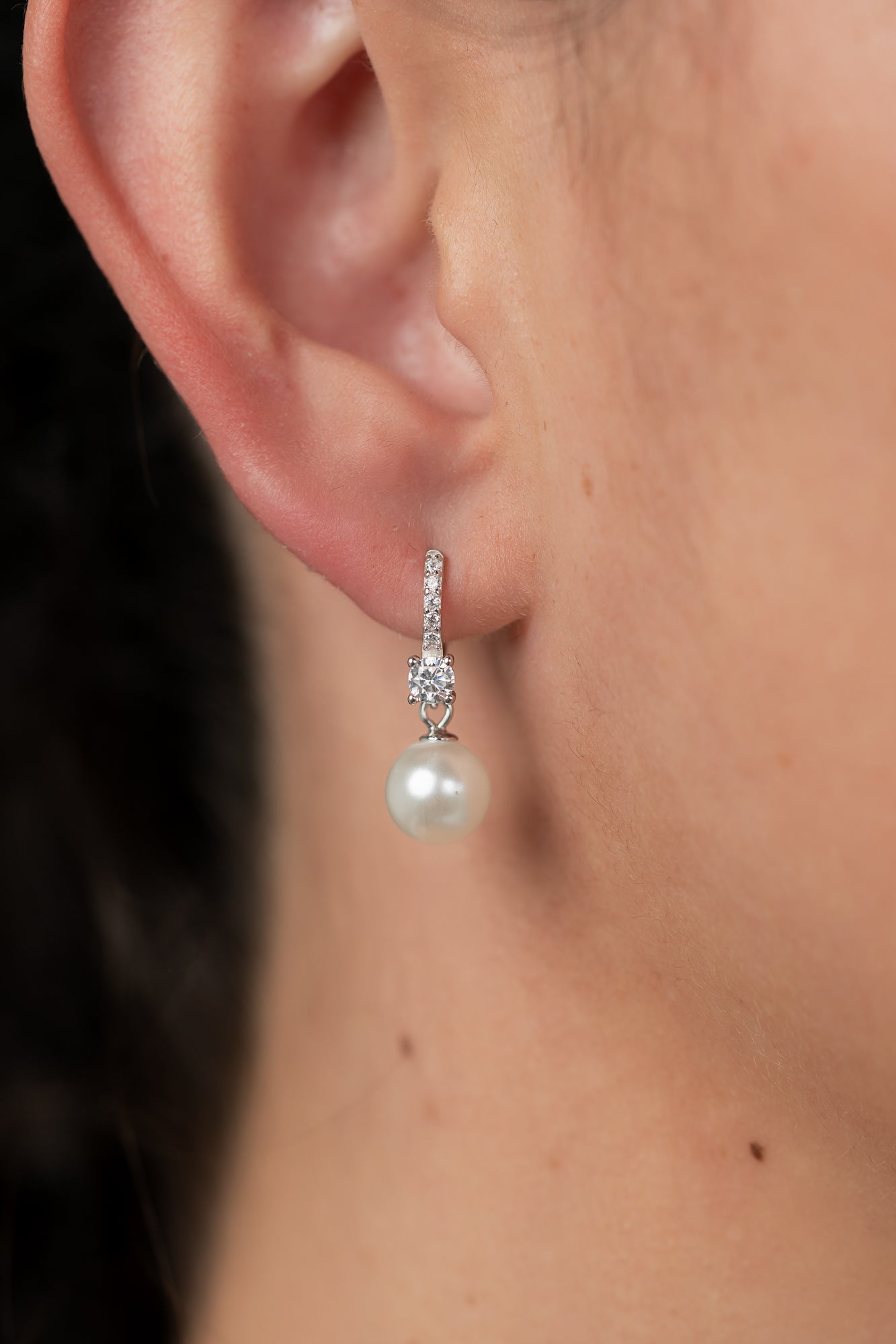 Isabella Pearl Hoop Earrings | Silver