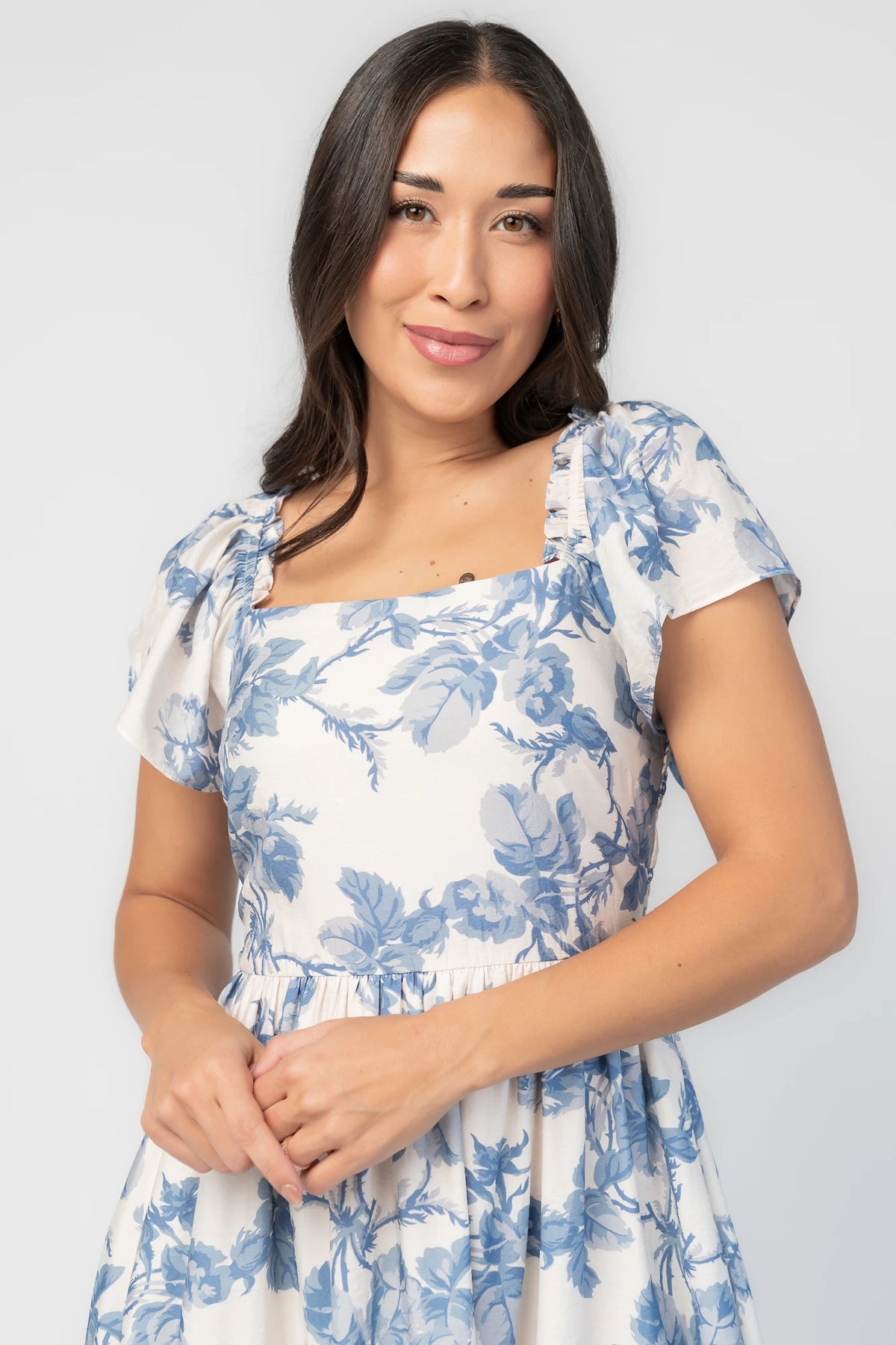 Darlene Dress | Ivory + Blue Floral