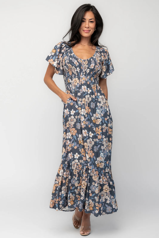 maxi church dresses Short Sleeve Dress for Women Formal Empire Waist Bow Tie Wrap Dress Elegant Boho Floral Print Tiered A Line Long Dress Modest Work Dress Summer Casual Wedding Guest Dress 2025 Tiered maxi dress Short sleeve Neck tie detail Self Aomei Long Maxi Dresses For