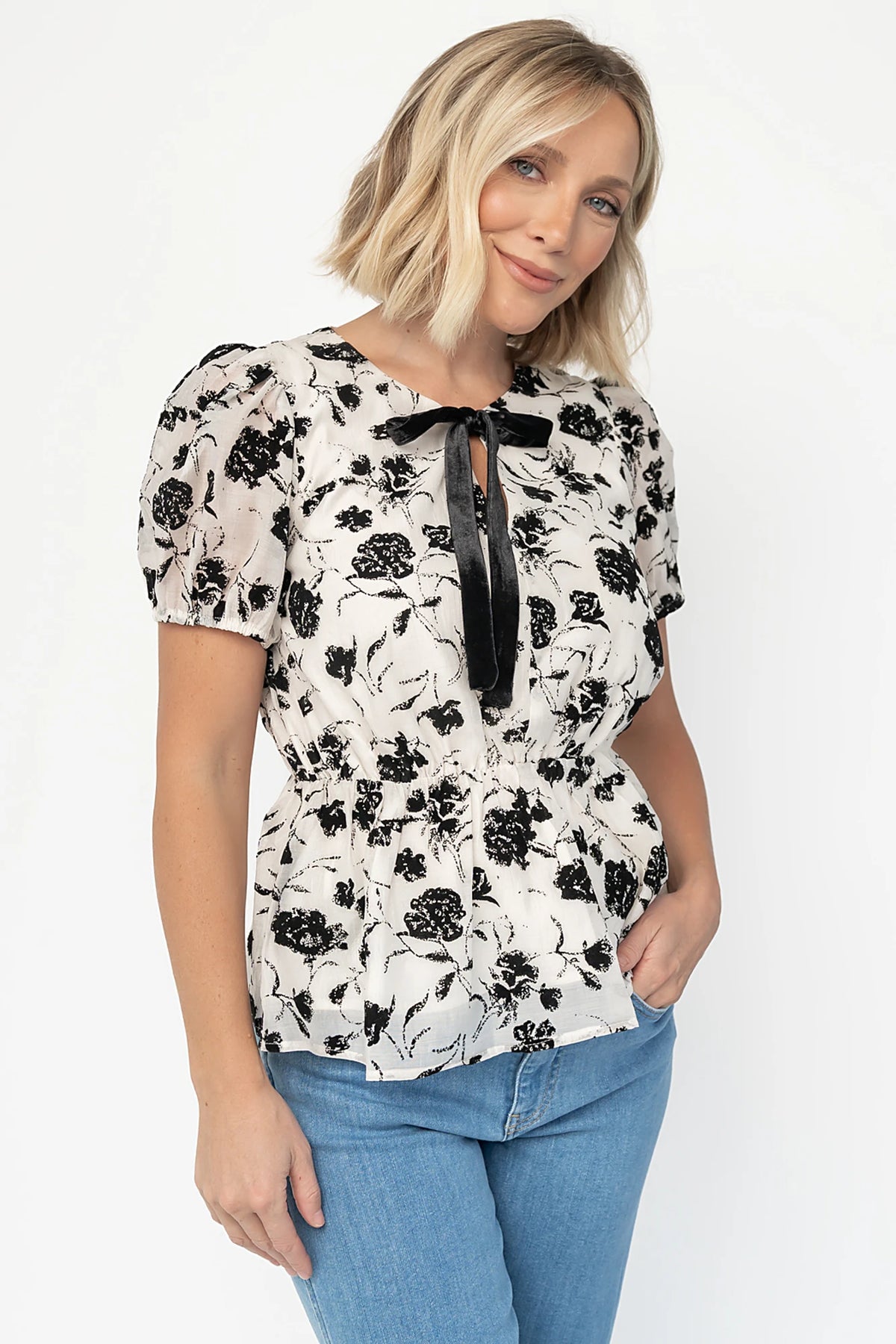 Gwenyth Peplum Blouse | Ivory + Black