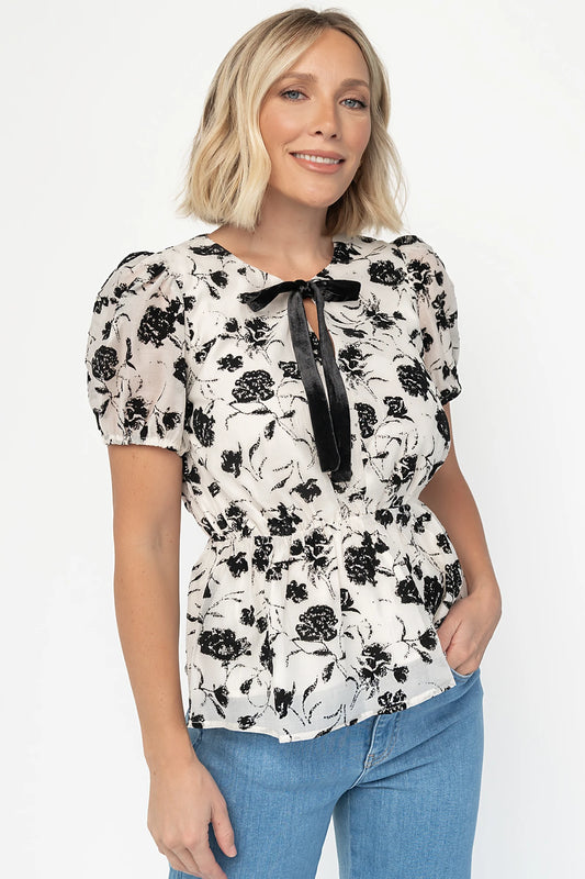 Gwenyth Peplum Blouse | Ivory + Black