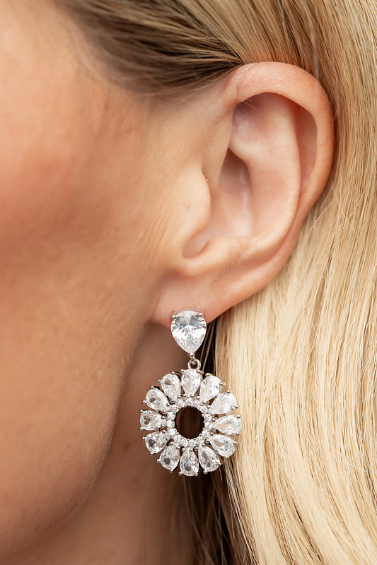 Lisandra Cluster Drop Earrings | Silver