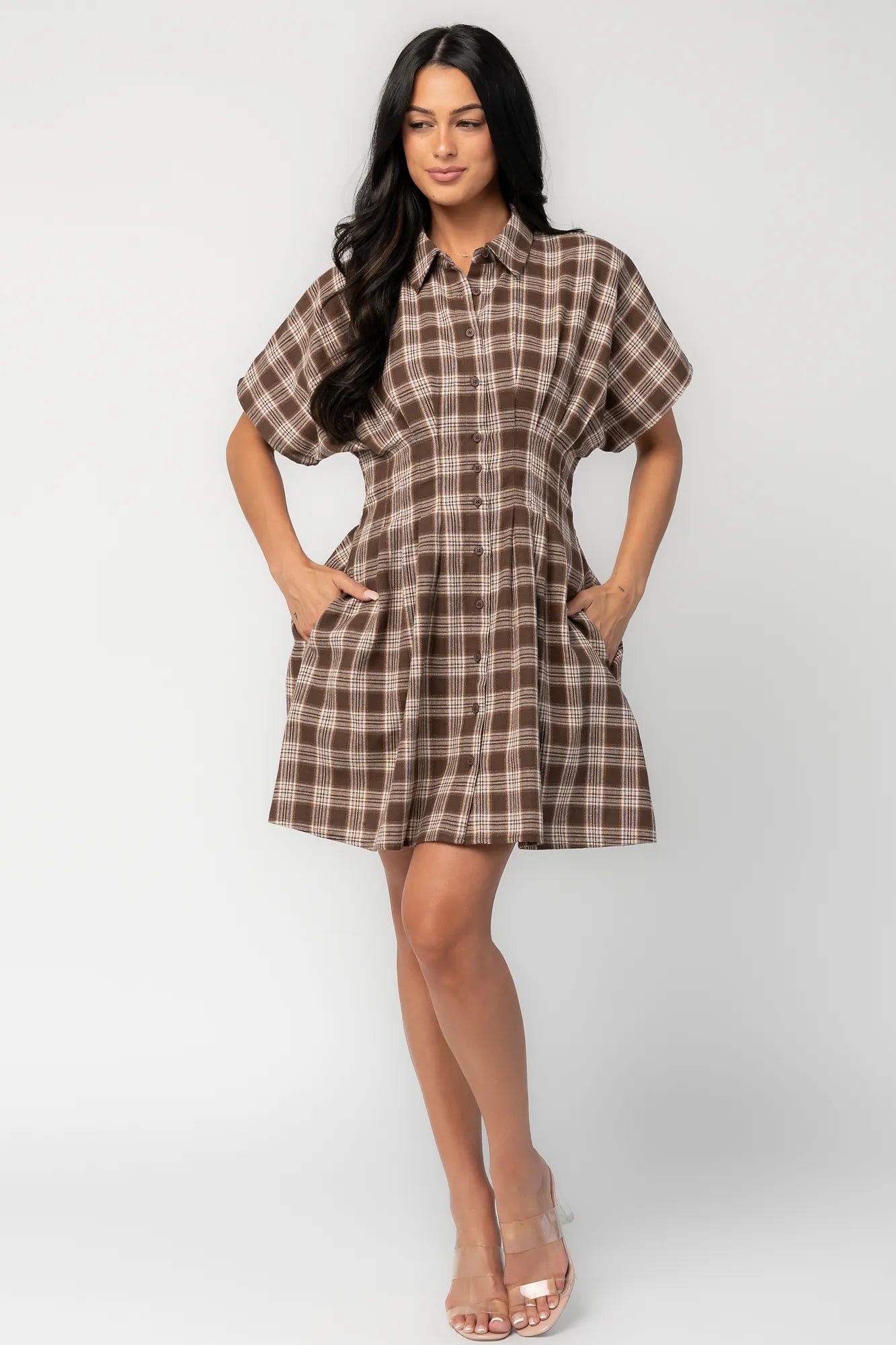 Melrose Plaid Short Dress | Brown