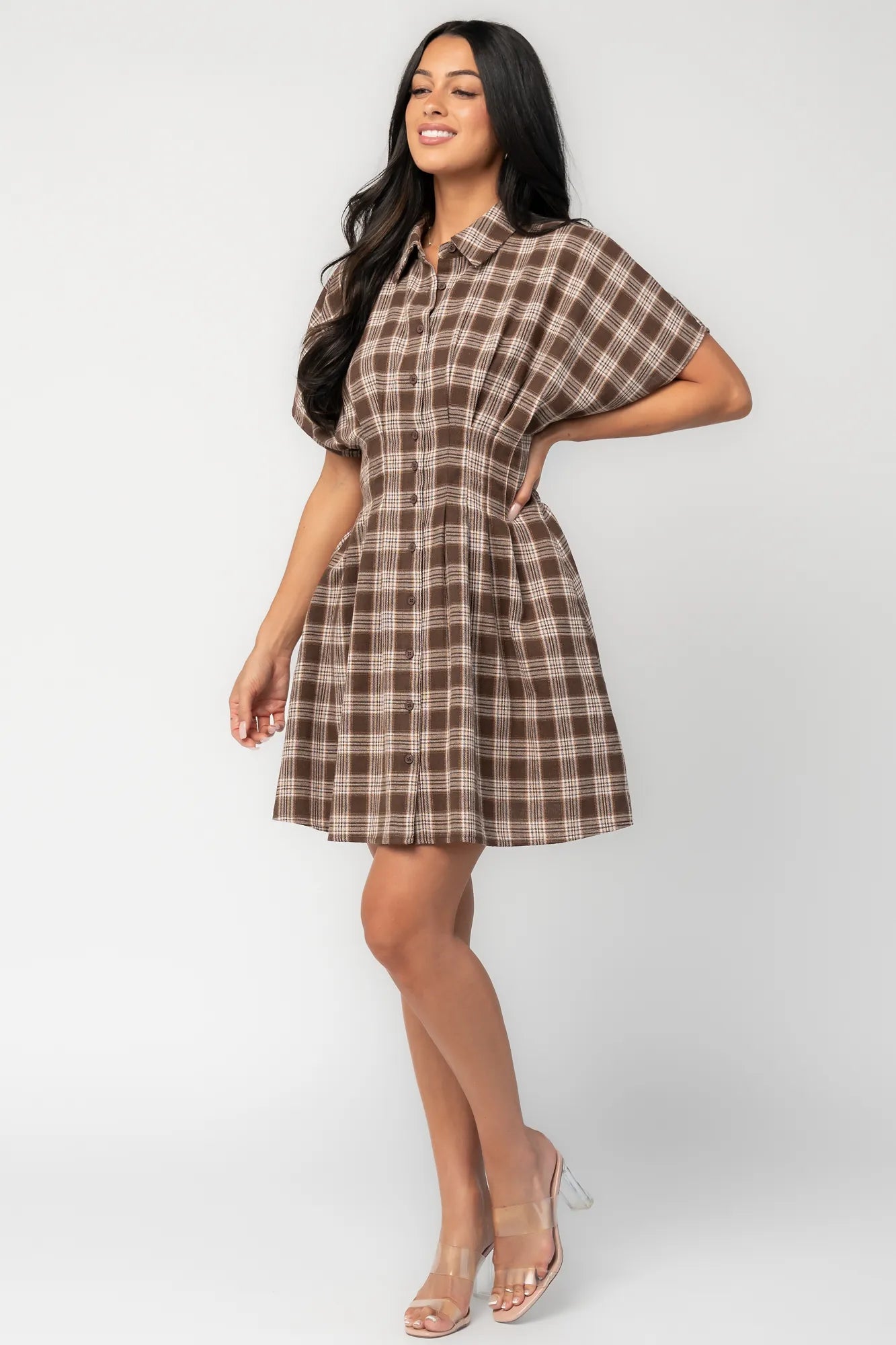 Melrose Plaid Short Dress | Brown