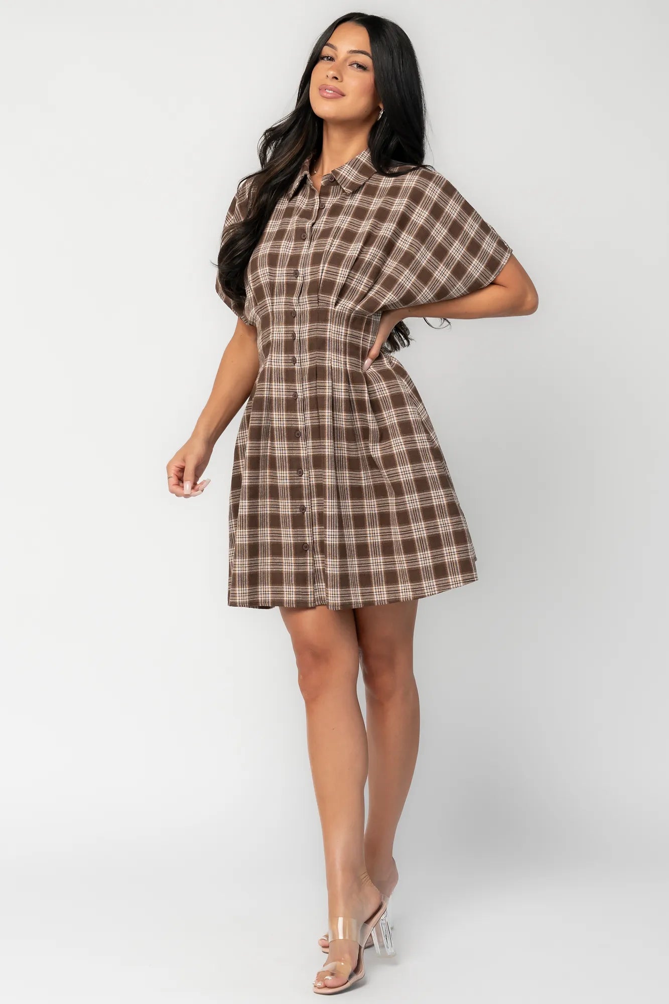 Baltic Born Womens Melrose Plaid Short Dress | Brown