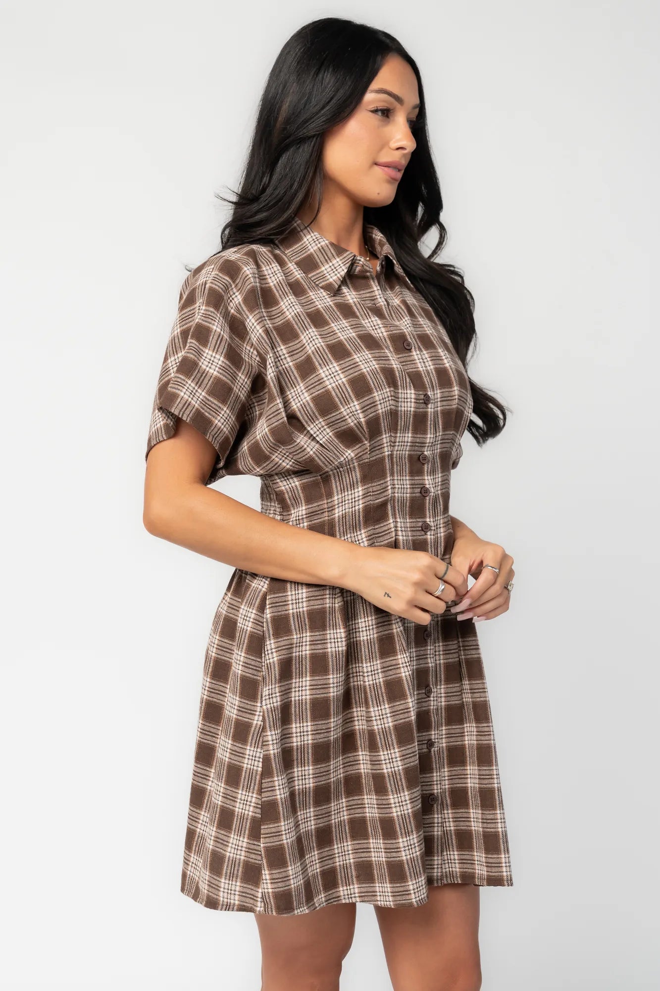 Melrose Plaid Short Dress | Brown